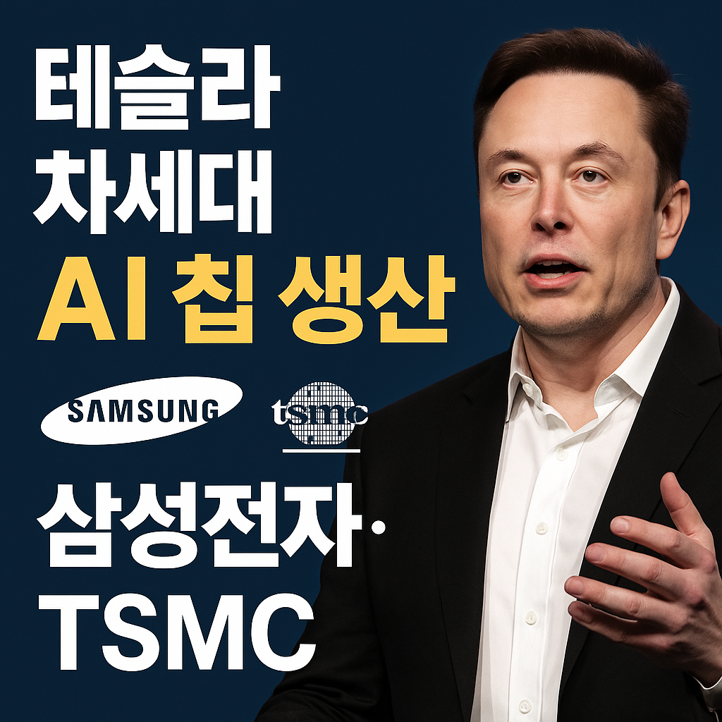 "테슬라 차세대 AI 칩 생산, 삼성전자와 TSMC 협력 내용을 전하는 일론 머스크 인포그래픽"
