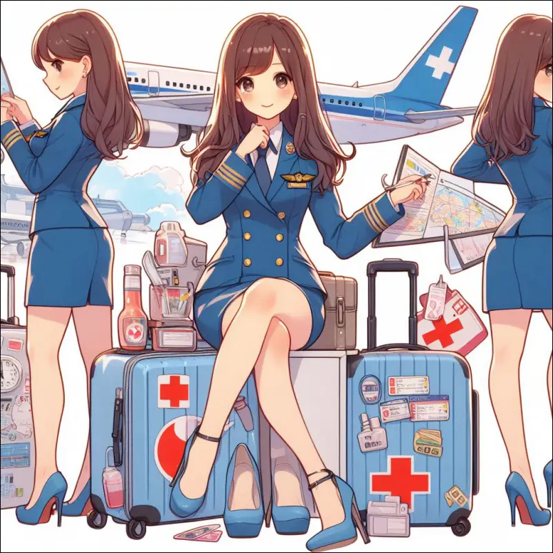 기내 반입 비상약 정리 중인 승무원