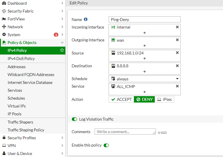 Fortigate log filter 특정 로그 예외 처리