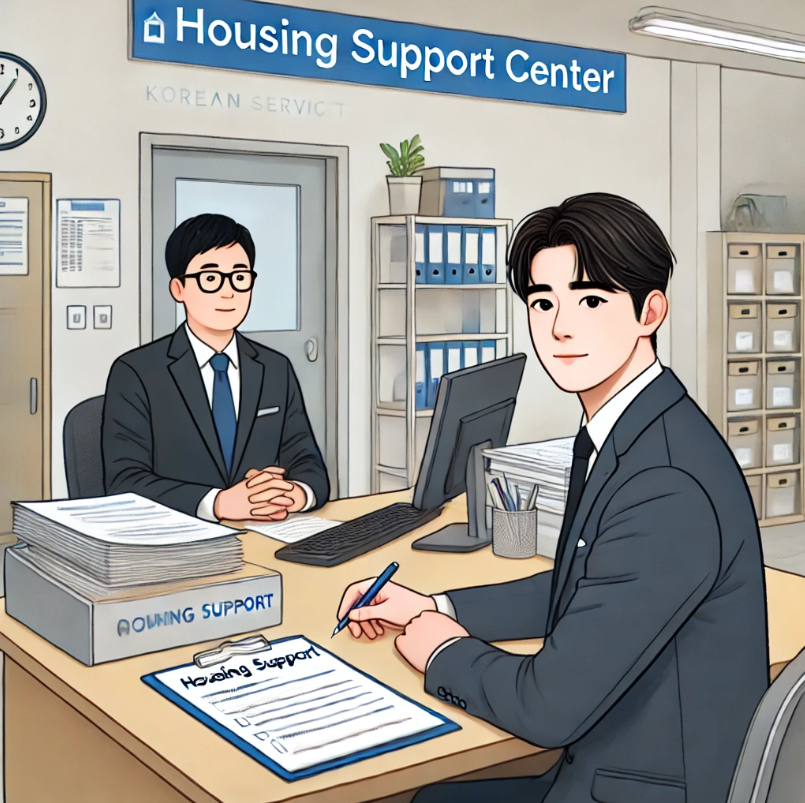 지역 주거복지센터에서 임대주택 자격을 상담받는 실용적인 장면
