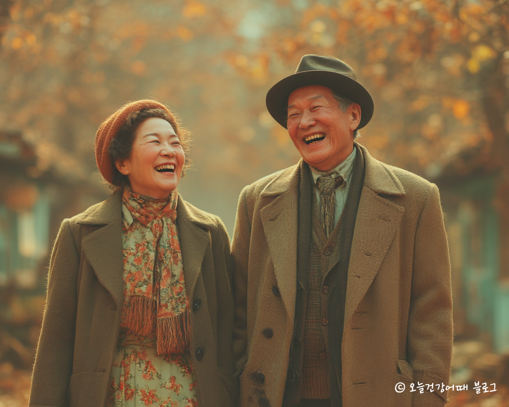 치매예방, 노부부, 행복한노후, 뇌건강, 하버드연구, 산책