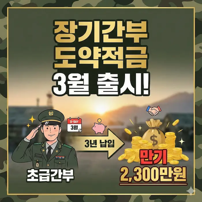 장기간부 도약적금 3월 출시! 초급간부 3년 납입하면 만기 2,300만원