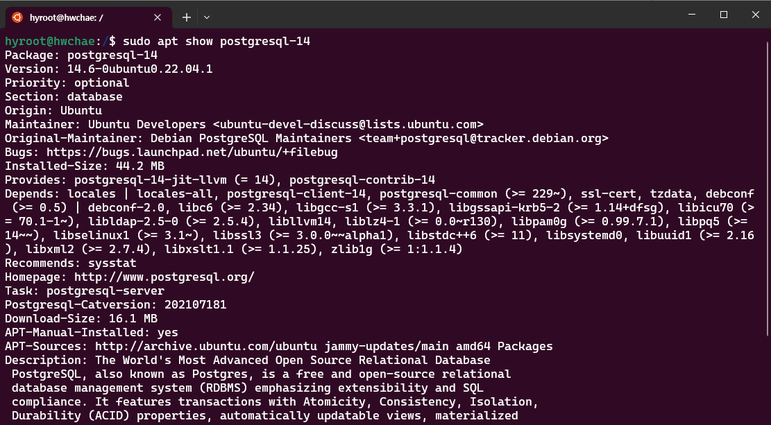 $ sudo apt show postgresql-14