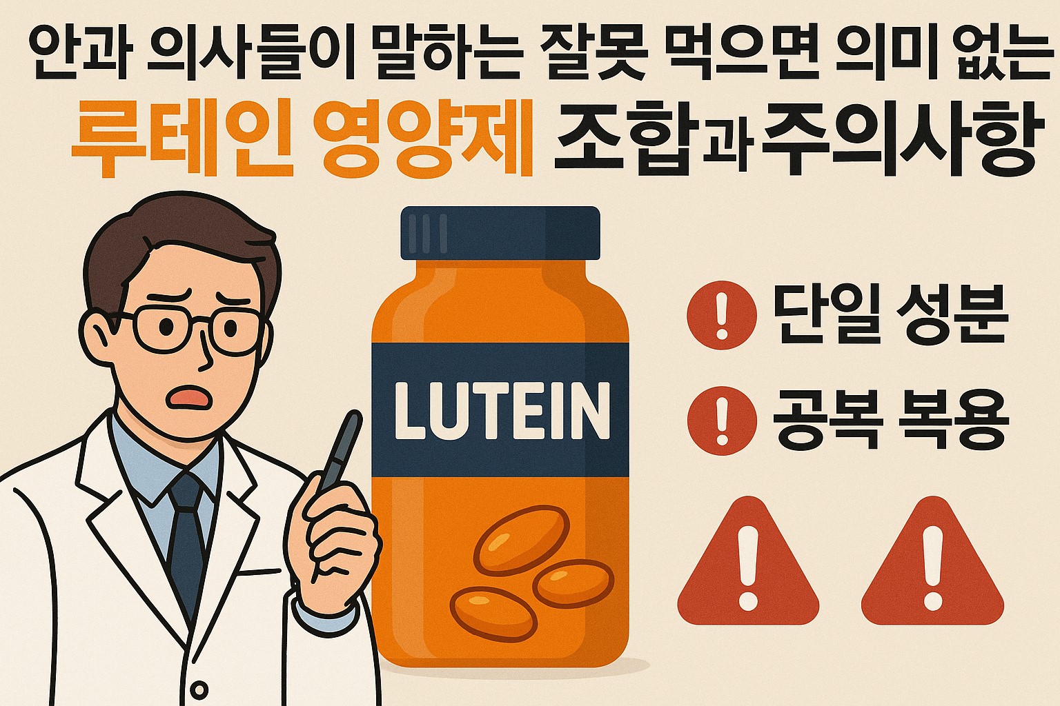 안과 의사들이 말하는 잘못 먹으면 의미 없는 루테인 영양제 조합과 주의사항을 한눈에 정리한 대표 이미