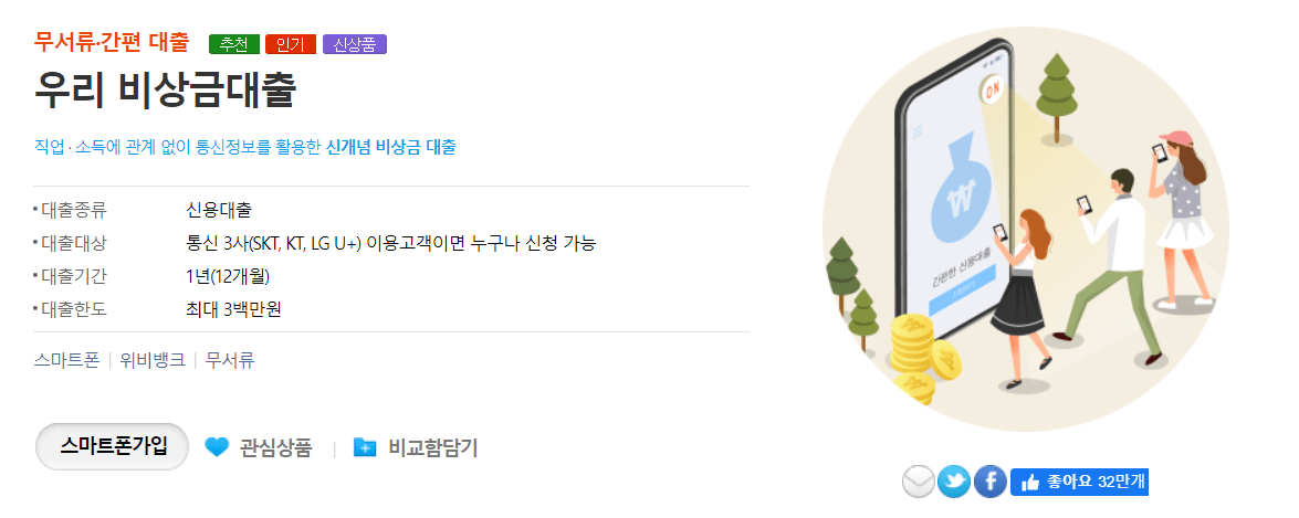 무직자 비상금대출 가능한곳 우리은행