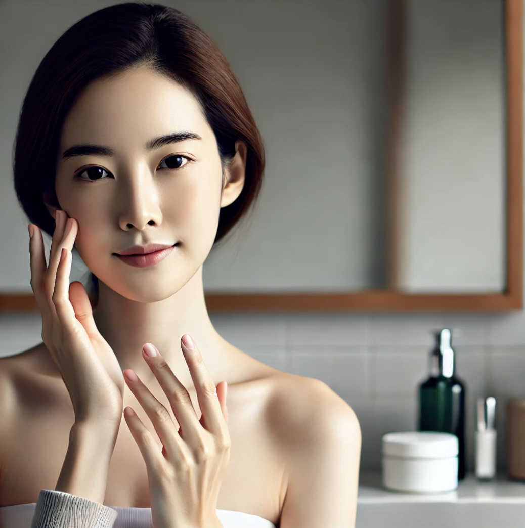 스킨케어하고 있는 여성