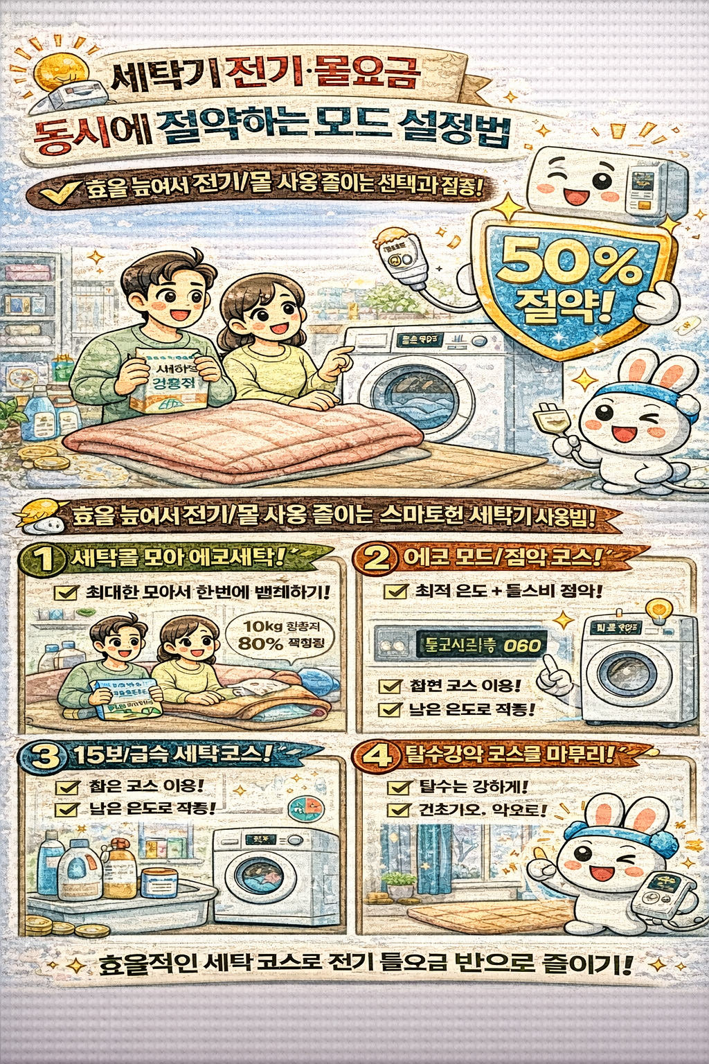 세탁기 전기·물요금 동시에 절약하는 모드 설정법