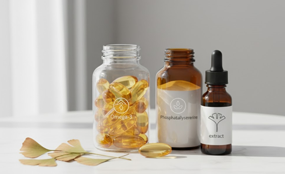 오메가3, 포스파티딜세린, 은행잎이 있는 그림