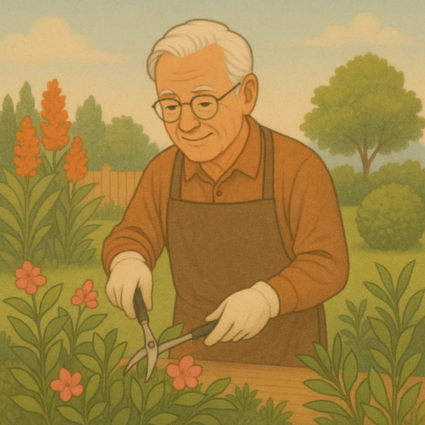 부업으로 정원을 가꾸는 노인