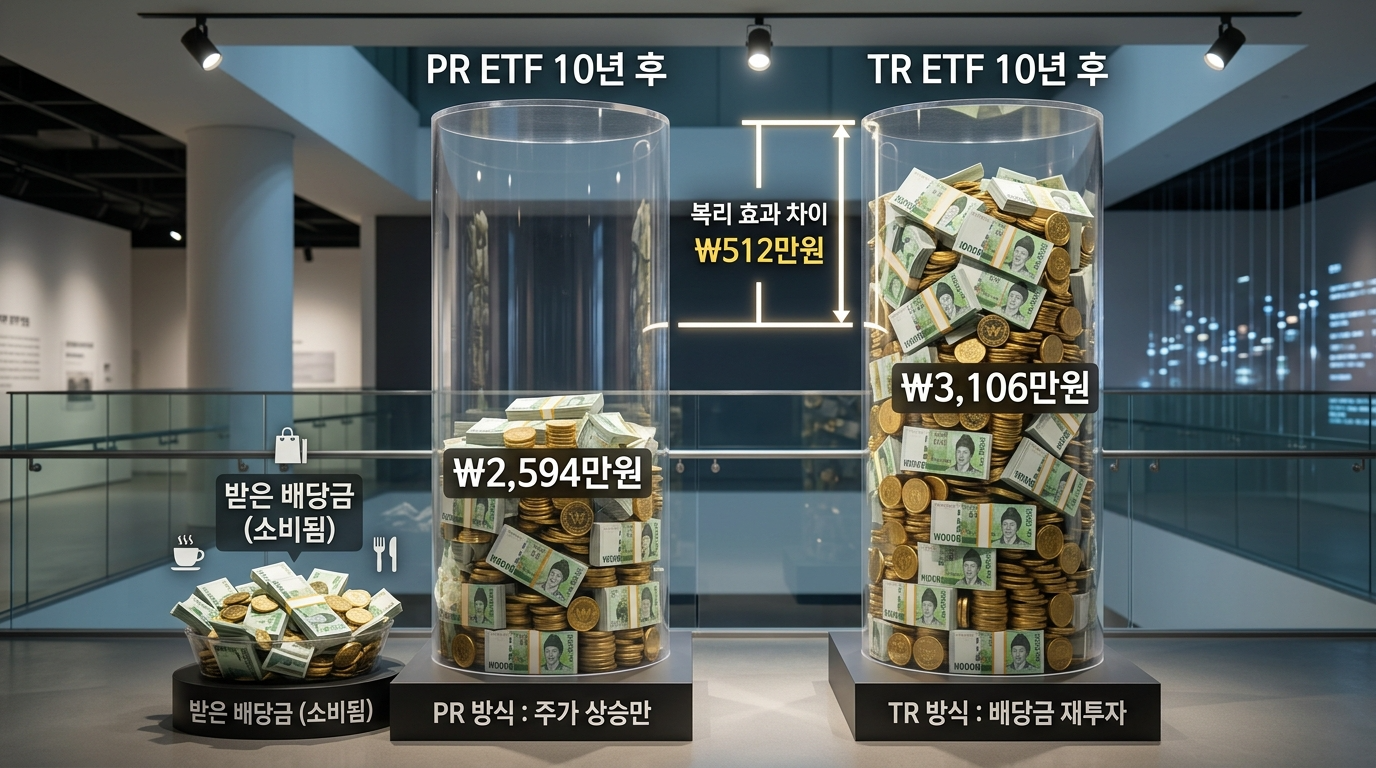 10년 동안 PR과 TR ETF 간의 복리 효과 격차