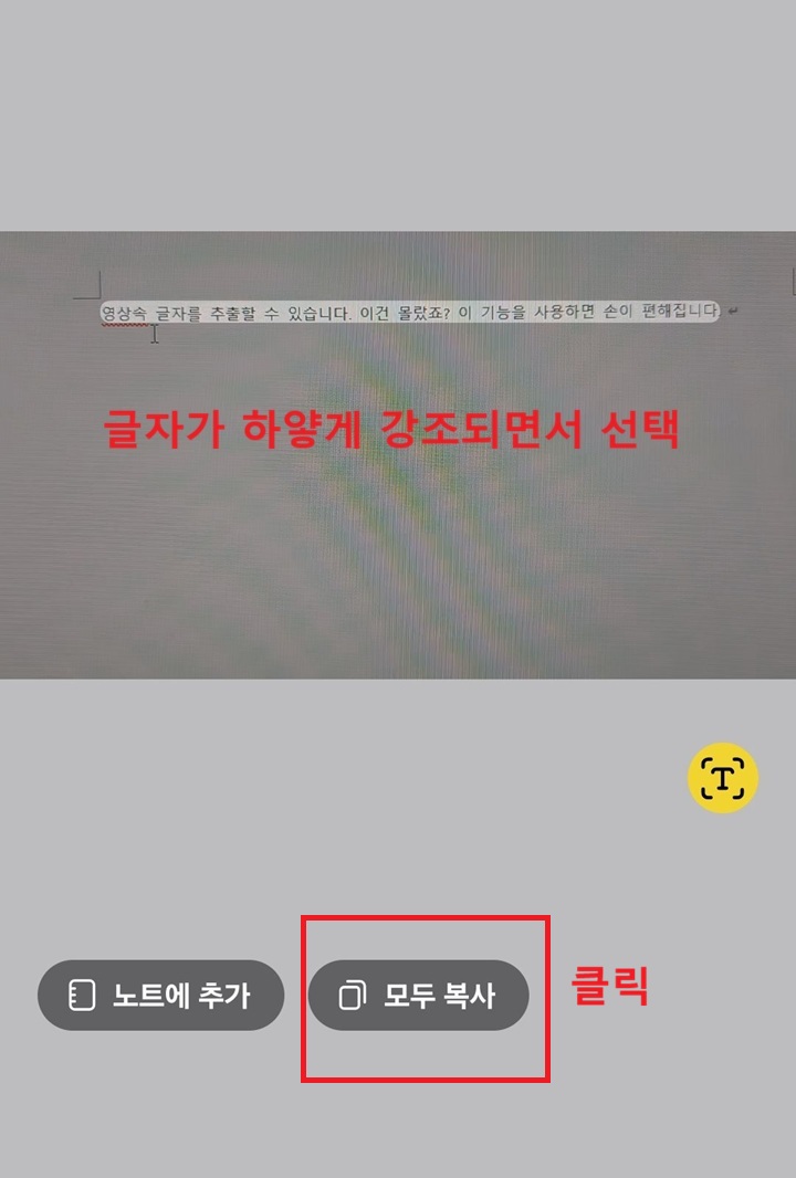 화면 속 글자가 하얗게 지정되어있고 모두 복사 버튼 보임면 속 글자가 하얗게 지정되어있고 모두 복사 버튼 보임