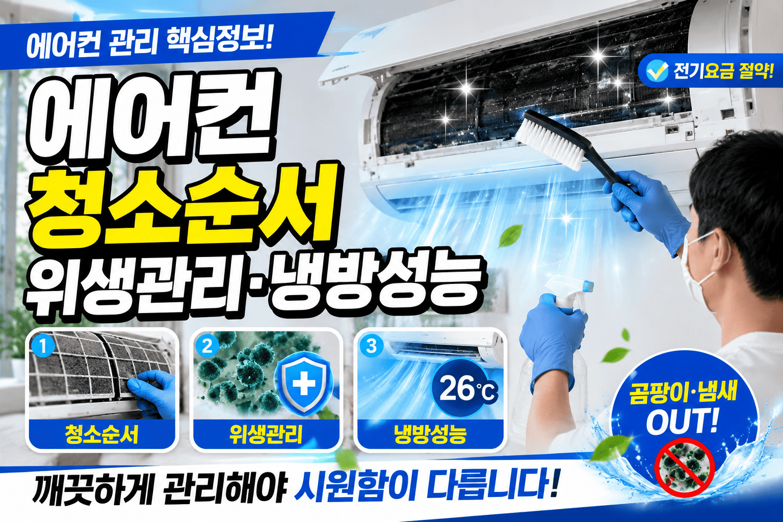 에어컨 관리 핵심정보 (청소순서, 위생관리, 냉방성능)