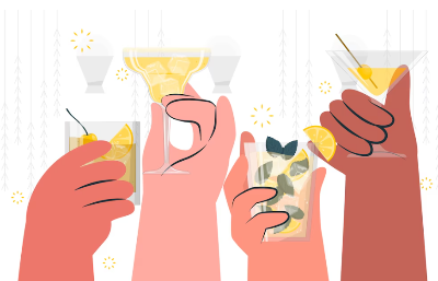 4개의 술잔을 들고 있는 4명의 손 !