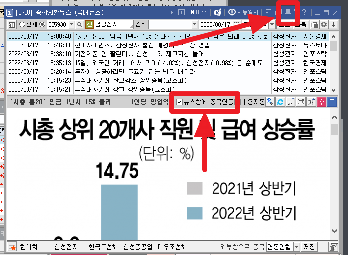 종목 뉴스 차트 연동방법