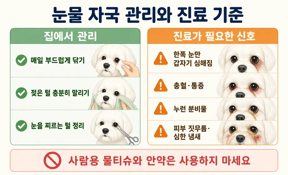 강아지 눈물 자국 관리 방법과 동물병원 진료가 필요한 증상
