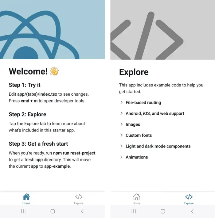 기본 프로젝트 앱 실행 화면