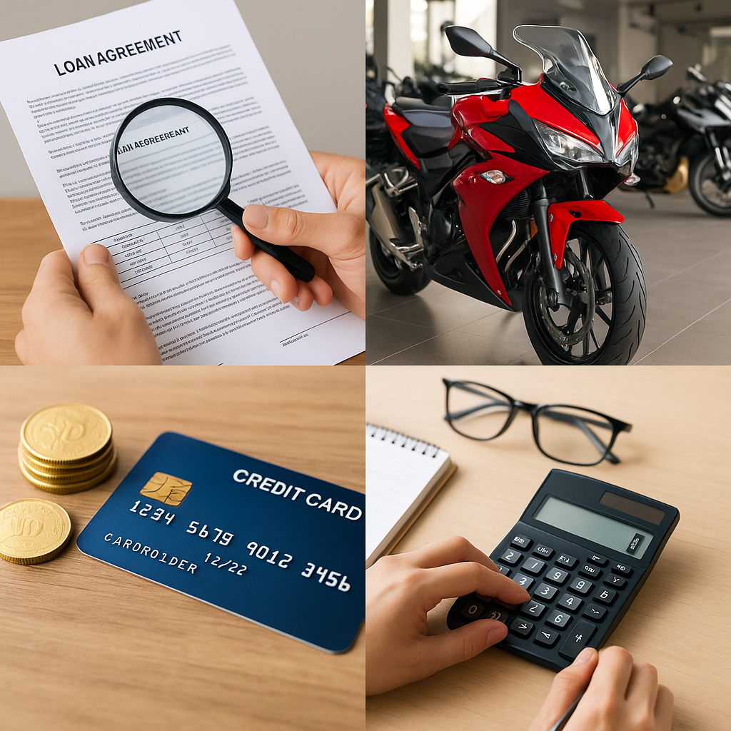 오토바이와 카드, 계산기 이미지