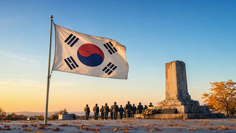 <img src=&rdquo;remembering-veterans-and-national-defense.jpg&rdquo; alt=&rdquo;가을 하늘 아래 태극기가 바람에 펄럭이고, 멀리 군인들의 뒷모습과 기념비가 어우러진 장면, 나라를 지켜온 희생과 헌신을 상징하는 역사적 분위기&rdquo;>