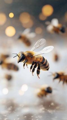 통통하게-생긴-꿀벌-수십-마리가-날아가는-모습