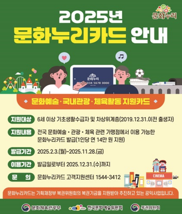 2025년 문화누리카드 신청 방법 및 사용처 (1인당 14만원 지원)