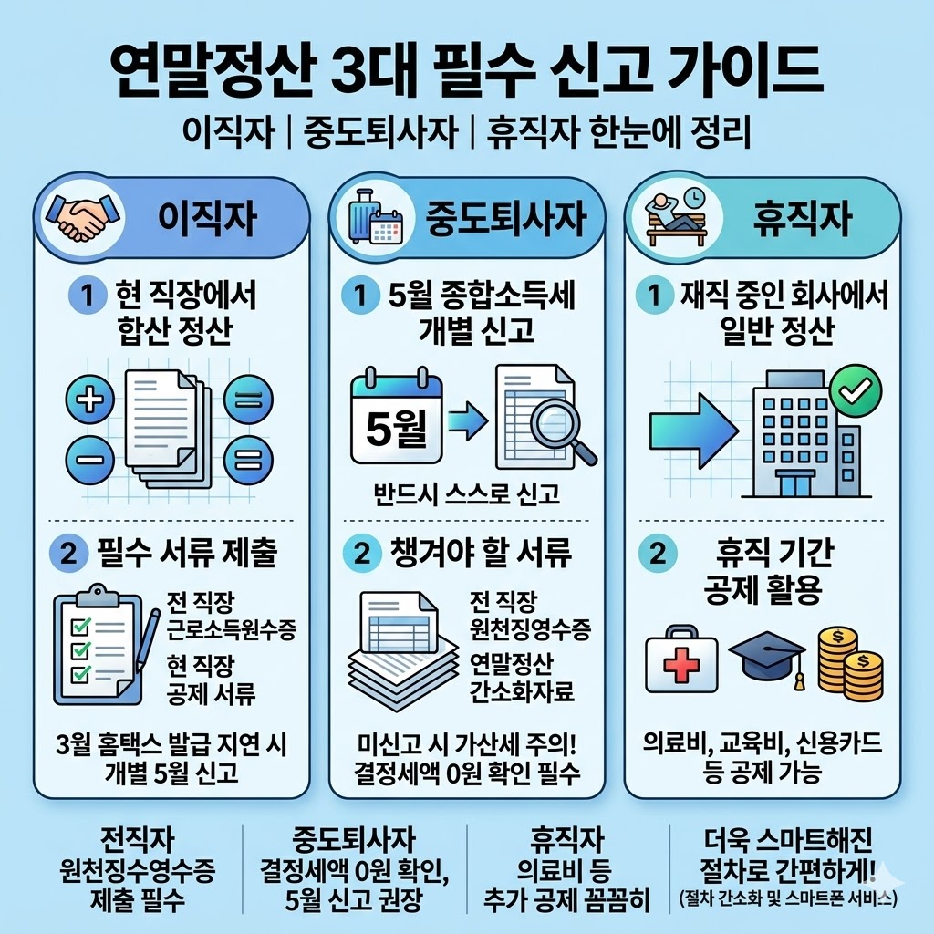 연말정산 2026 바뀐 내용 총정리 이직자 중도퇴사자 휴직자 신고방법