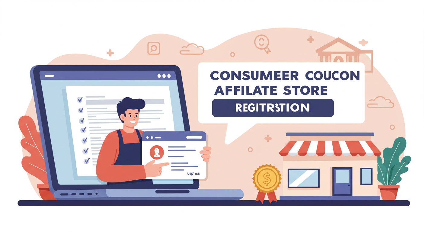 소비쿠폰 제휴매장을 등록하는 소상공인 일러스트