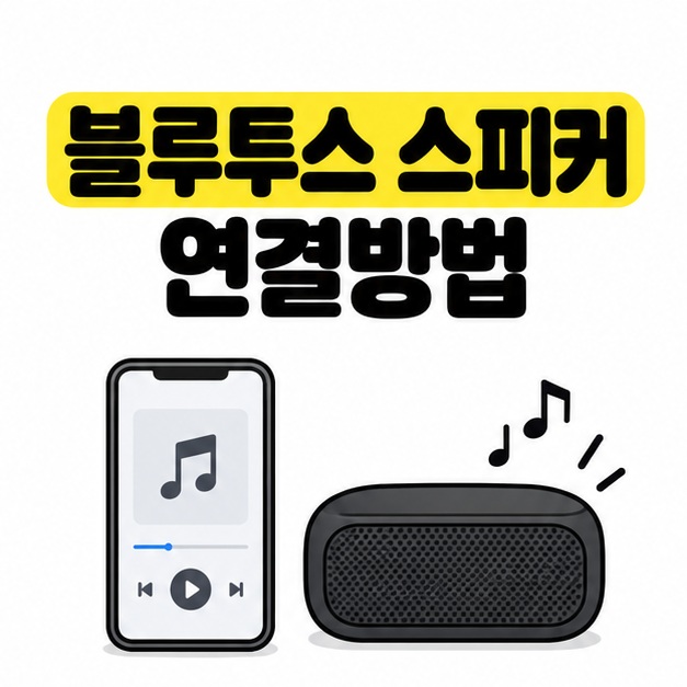 블루투스 스피커 연결방법 제목 아래 휴대폰의 음악을 무선 스피커로 재생하는 모습을 보여주는 썸네일