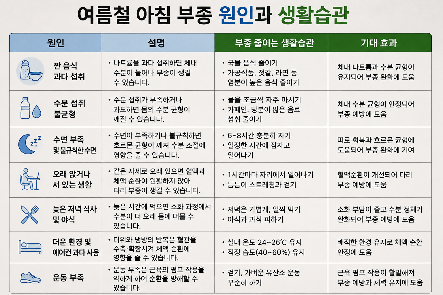여름철 아침에 몸이 붓는 이유와 생활습관