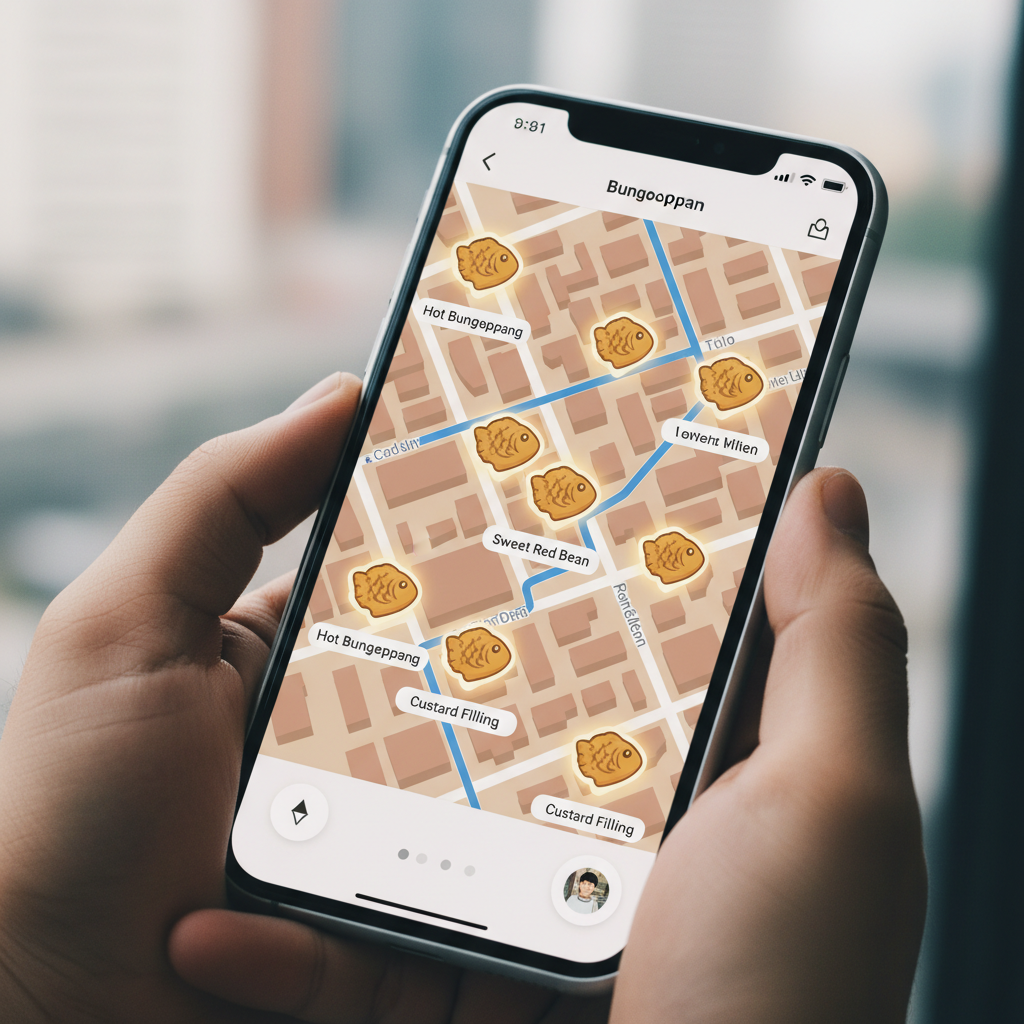 지도 어플로 붕어빵 위치를 확인하는 장면