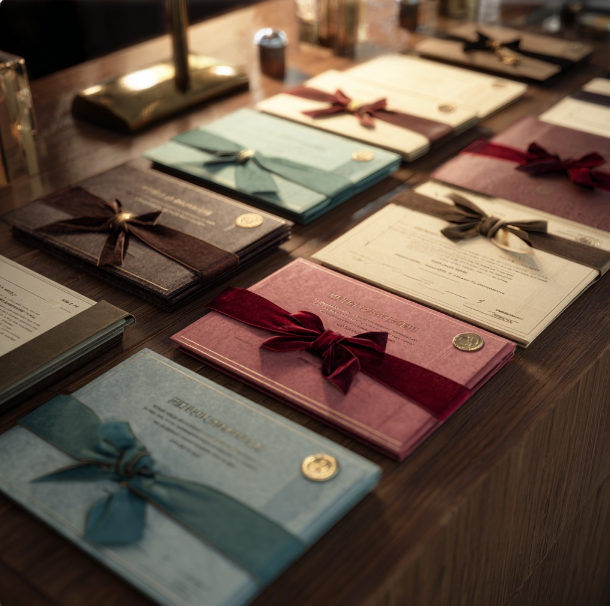 탁자위 여러개의 상품권