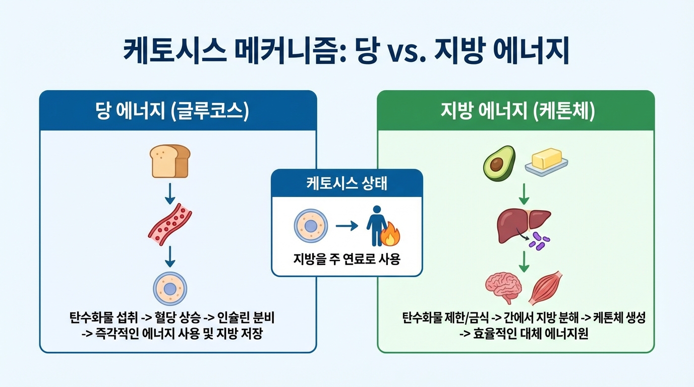 탄수화물 대신 지방을 에너지로 쓰는 키토시스 상태 설명 인포그래픽