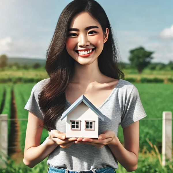 시골집 구입을 준비하며 설레는 동양인 여성
