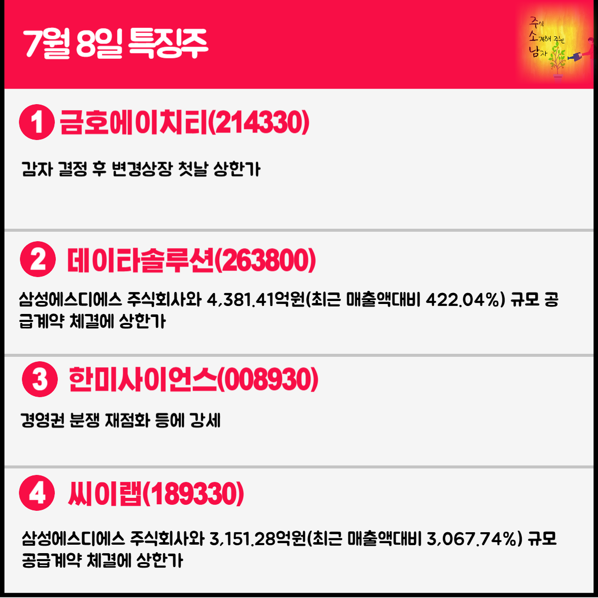 7월 8일 오늘의 특징주