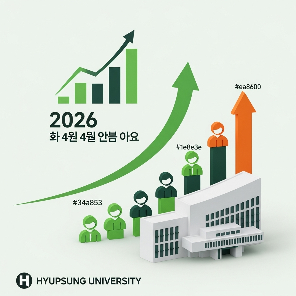 2026학년도 협성대학교 정시 경쟁 심화와 수험생 4만 명 증가를 나타내는 3D 인포그래픽 이미지