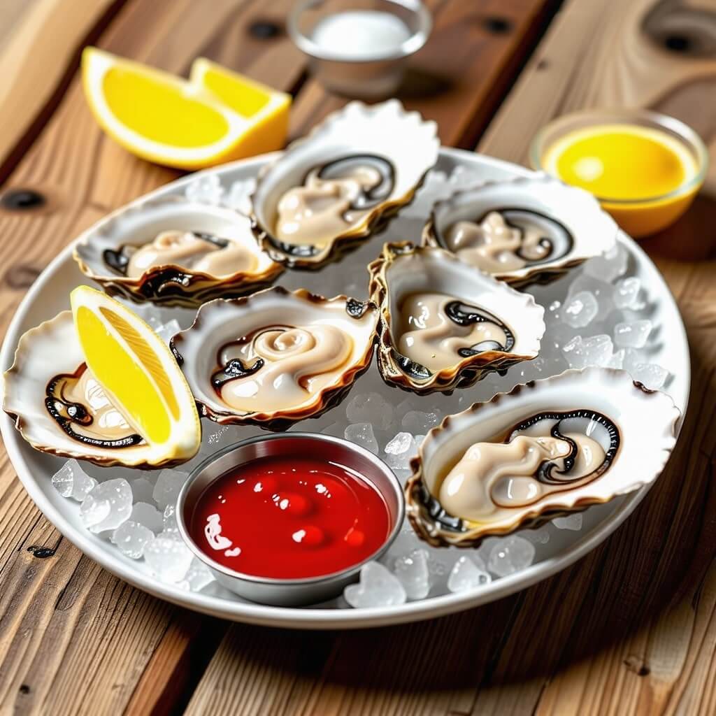 신선한 굴 또는 굴 요리 사진