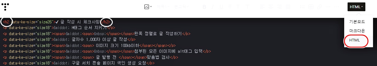 티스토리h태그확인