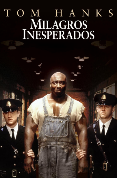 그린마일의 포스터 신비한 능력을 가지고 있는 거구의 존코피가 양옆의 교도관을 따라 어딘가로 가고 있다.