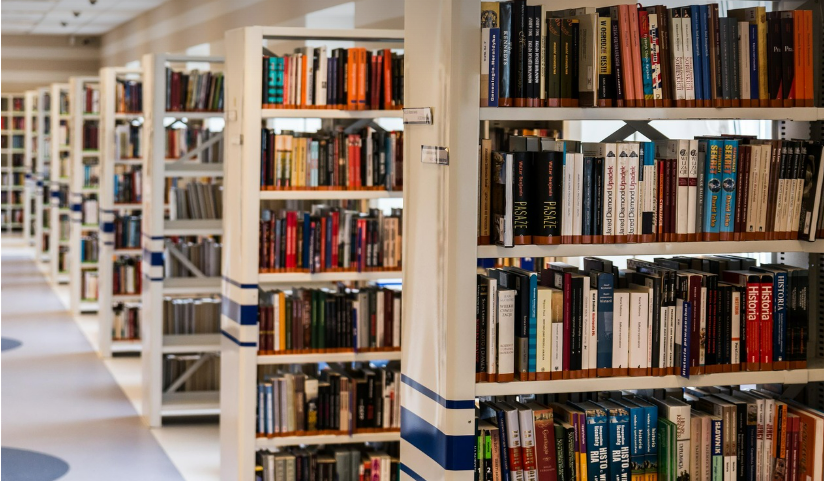 책이 아주 많은 도서관 사진이야