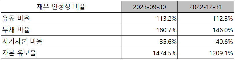 레이크머티리얼즈 - 재무 안정성 비율
