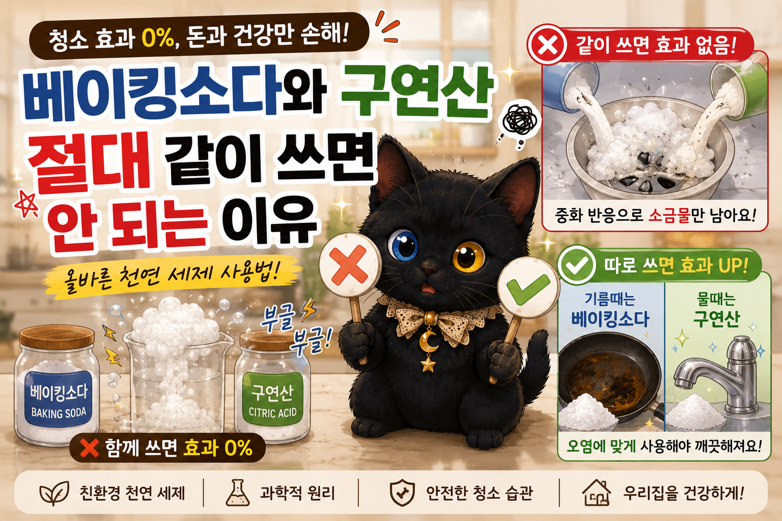 베이킹소다와 구연산 절대 같이 쓰면 안 되는 이유! 천연 세제 올바른 사용법