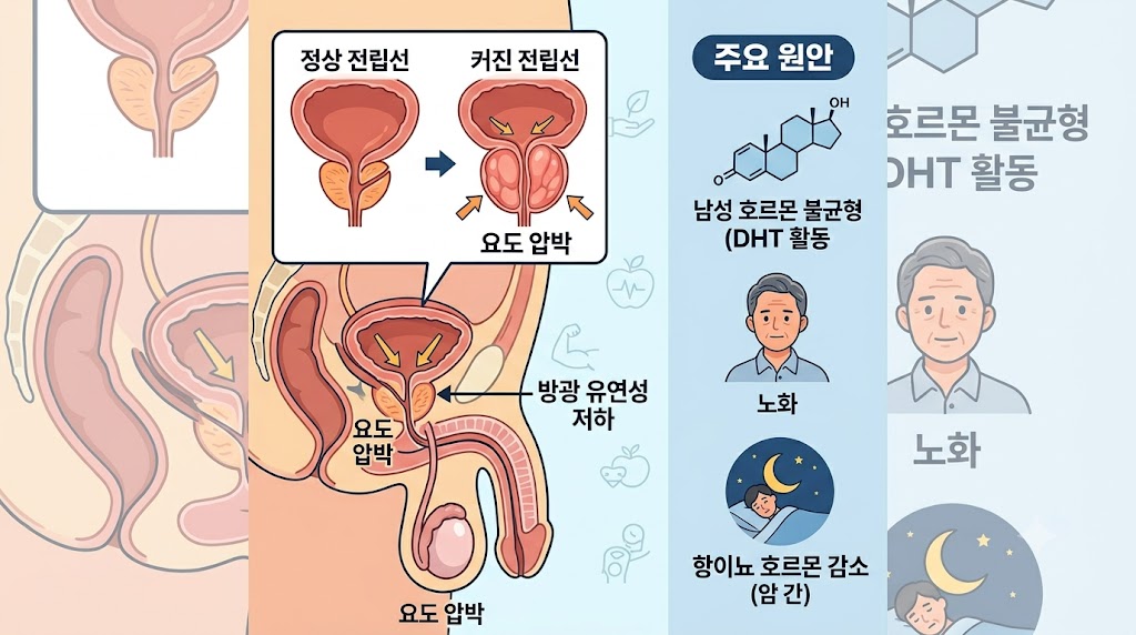 전립선비대증의 원인과 영향 인포그래픽
