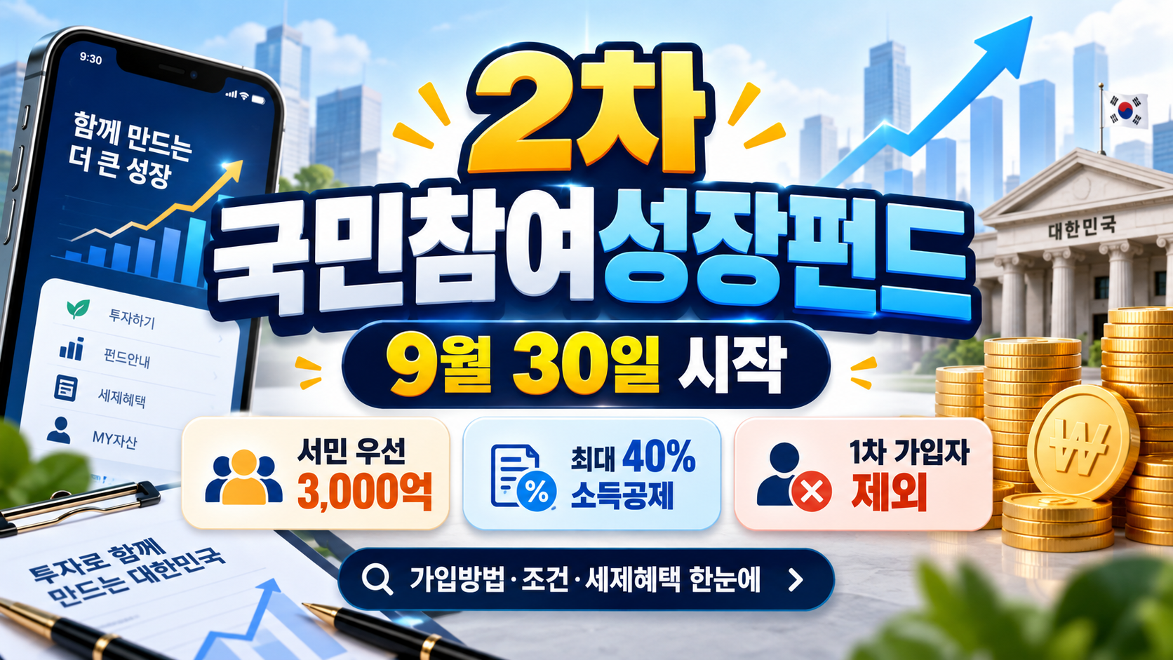 2차 국민참여성장펀드 가입방법 2026|9월 30일 시작·서민 우선 3000억·최대 40% 소득공제