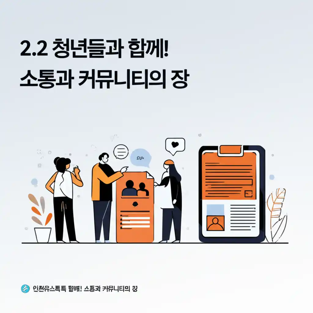 인천유스톡톡과 인천청년포털을 통한 청년 소통 및 커뮤니티 활동 모습을 담은 이미지