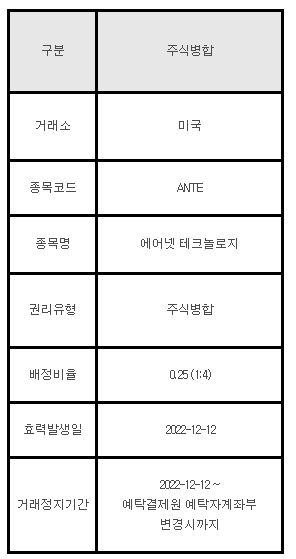 미국주식 주식병합 안내 ANTE