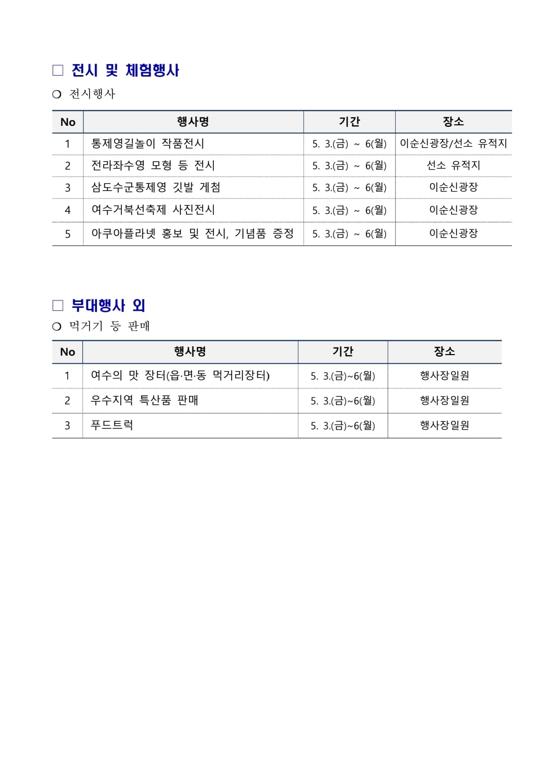 제 58회 여수거북선 축제 프로그램