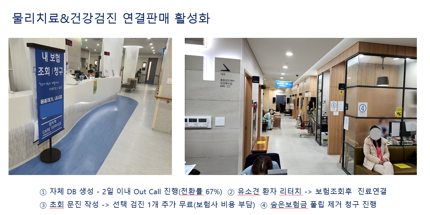 물리치료 &amp; 건강검진 연결 판매 활성화