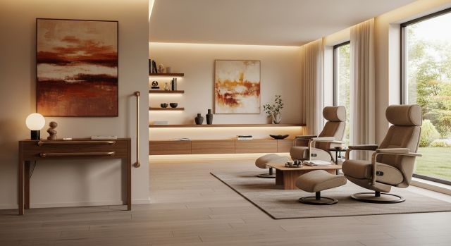 유니버설 디자인이 적용된 안전하고 따뜻한 분위기의 부모님 거실 리모델링 예상도