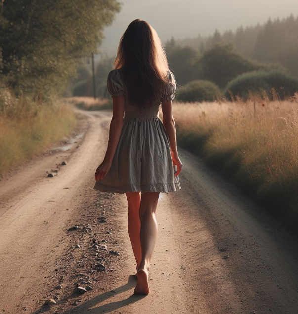 맨발 걷기하는 여성