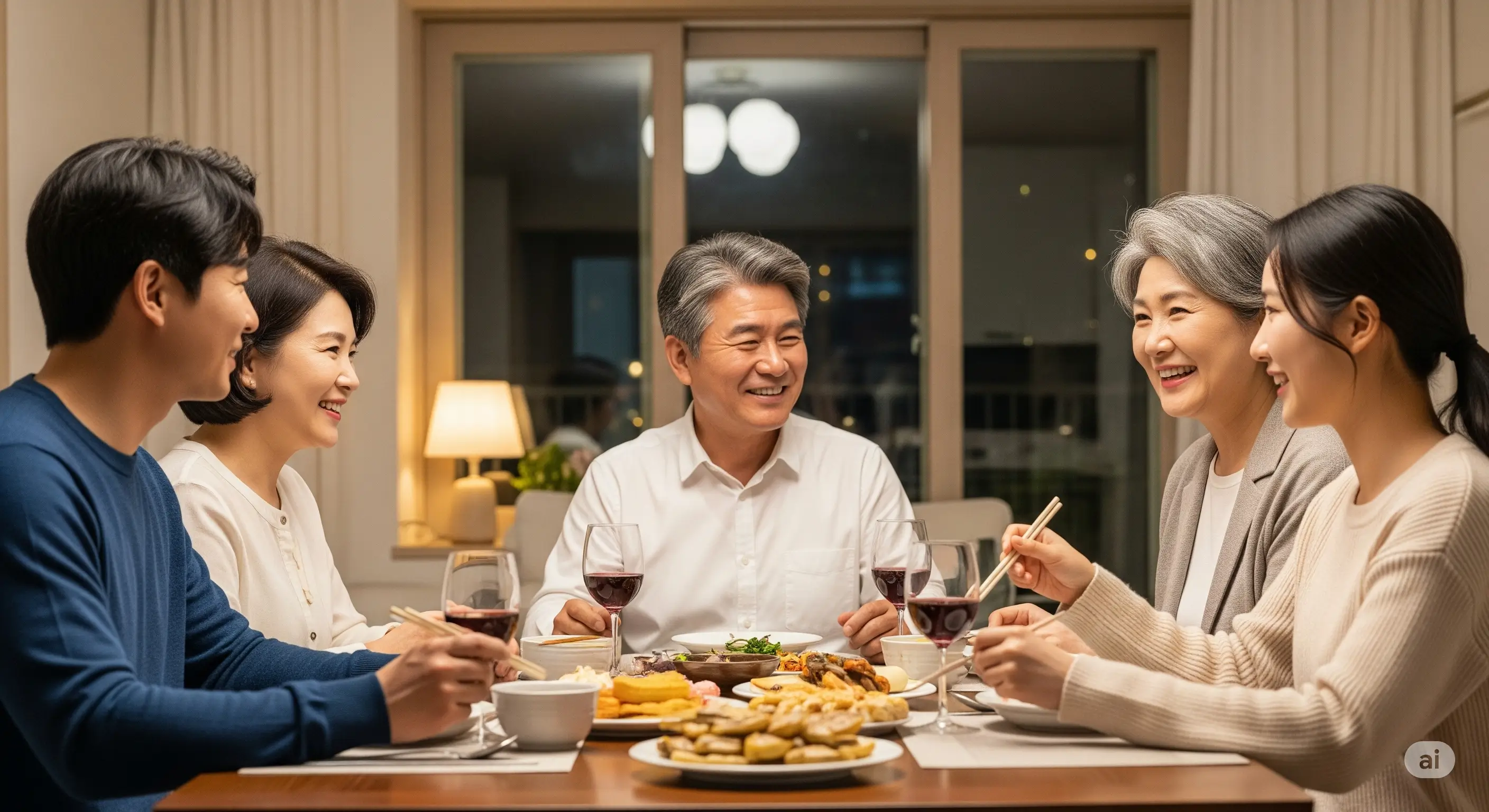 아보하, 50대 평범한 하루에 가족 시간 만들기 실천으로 식사하는 장면