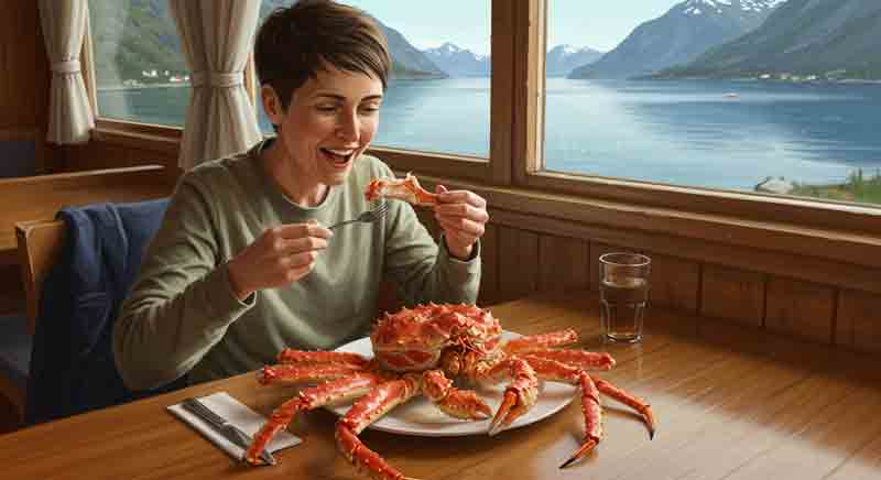 노르웨이 킹크랩을 먹고 있는 장면